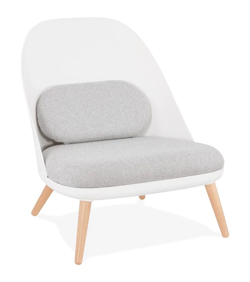 Fauteuil Poly blanc Kajol tissu Gris Clair