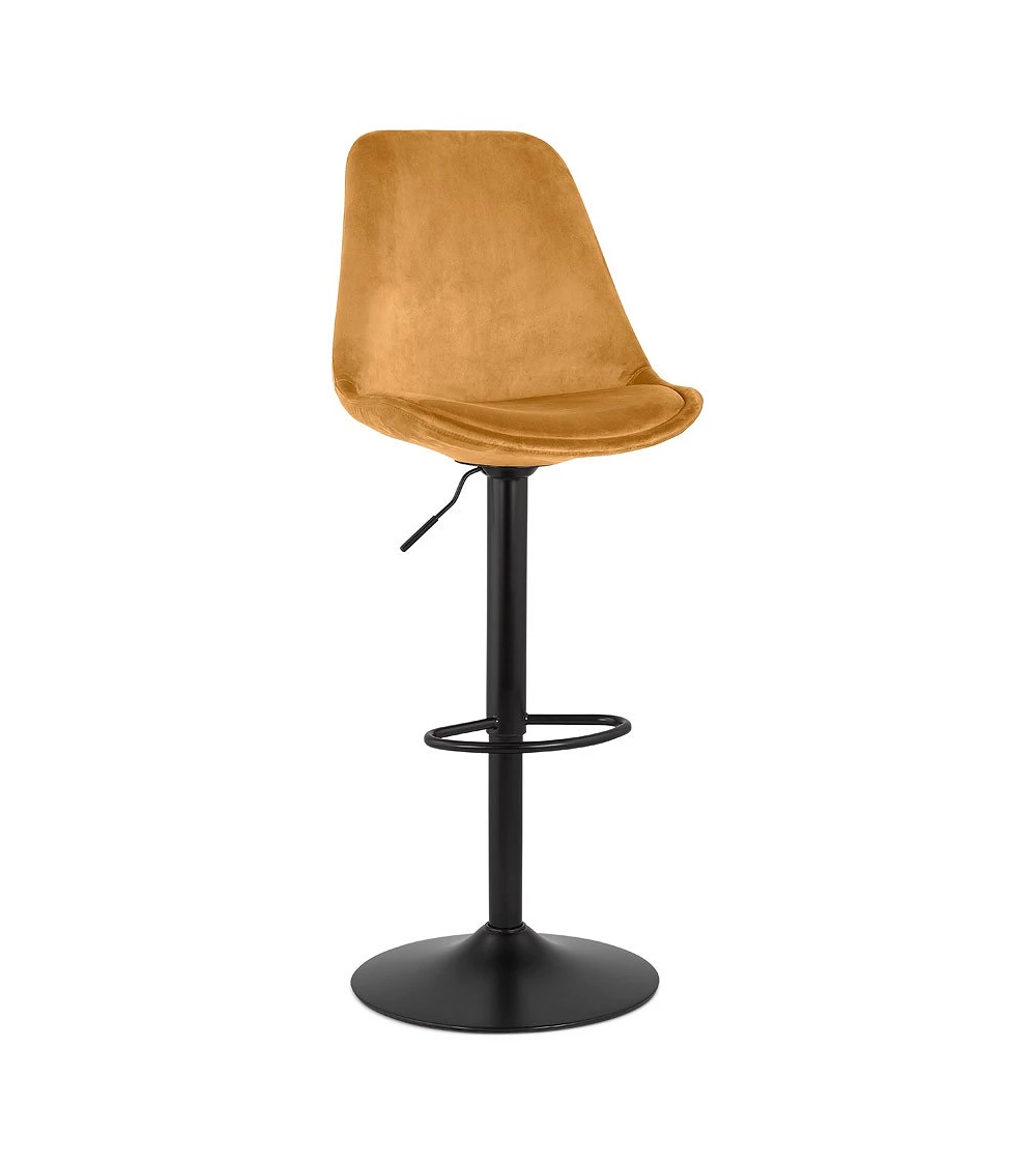 Tabouret de bar métal Noir ASTER Tissu Moutarde