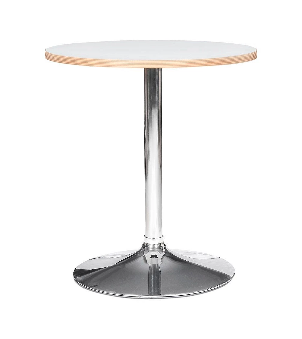 Table ronde metal chromé ORACIO mélaminé blanc