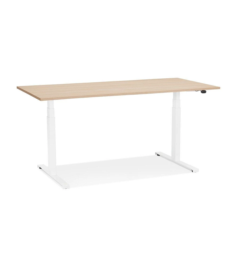 Bureau design métal Blanc DROIDE 140 Bois mélaminé couleur naturelle