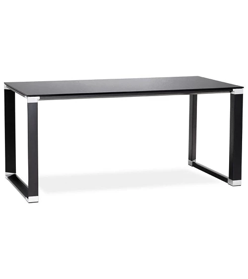 Bureau Métal peint noir WARNER Verre noir trempé (10mm)