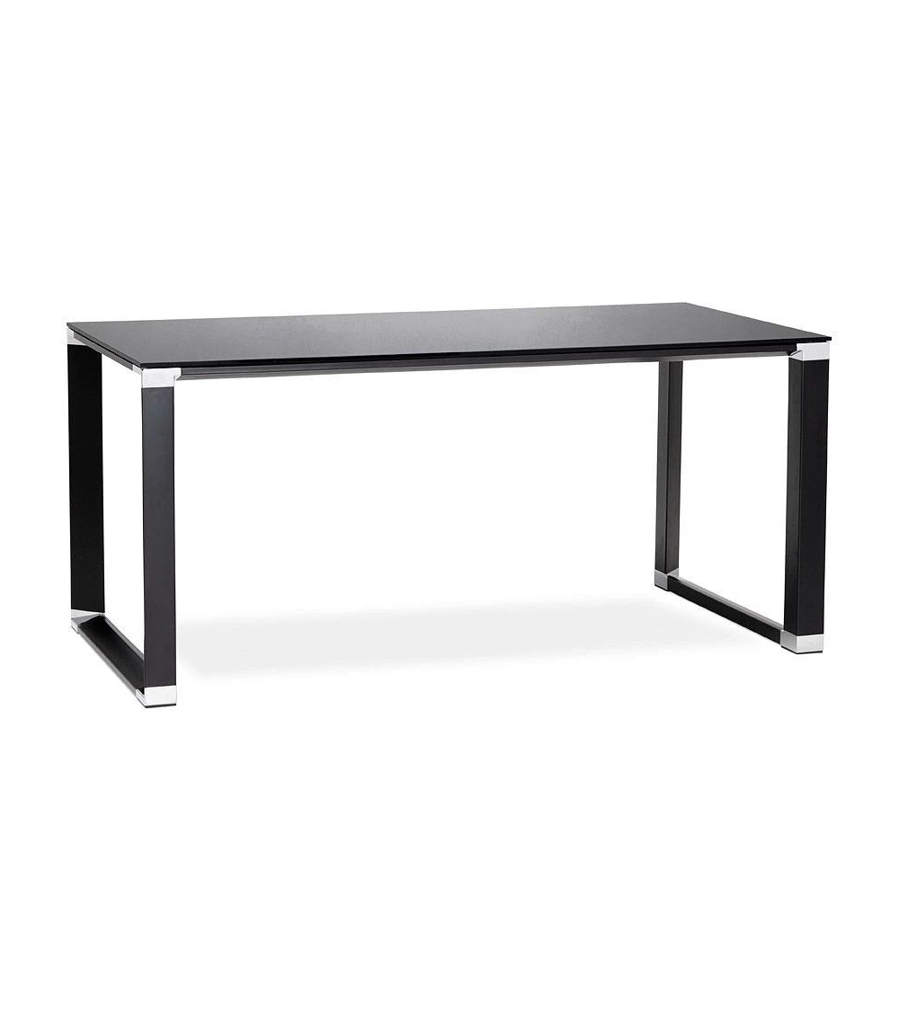 Bureau Métal peint noir WARNER Verre noir trempé (10mm)