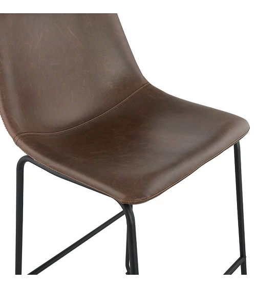 Chaise de bar design GAUCHO Mini similicuir Marron assise