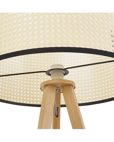 Lampadaire design Triptik métal plaqué Chêne et rotin