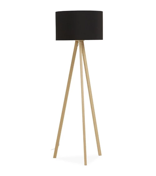 Lampadaire design scandinave Trivet métal bois et tissu Noir