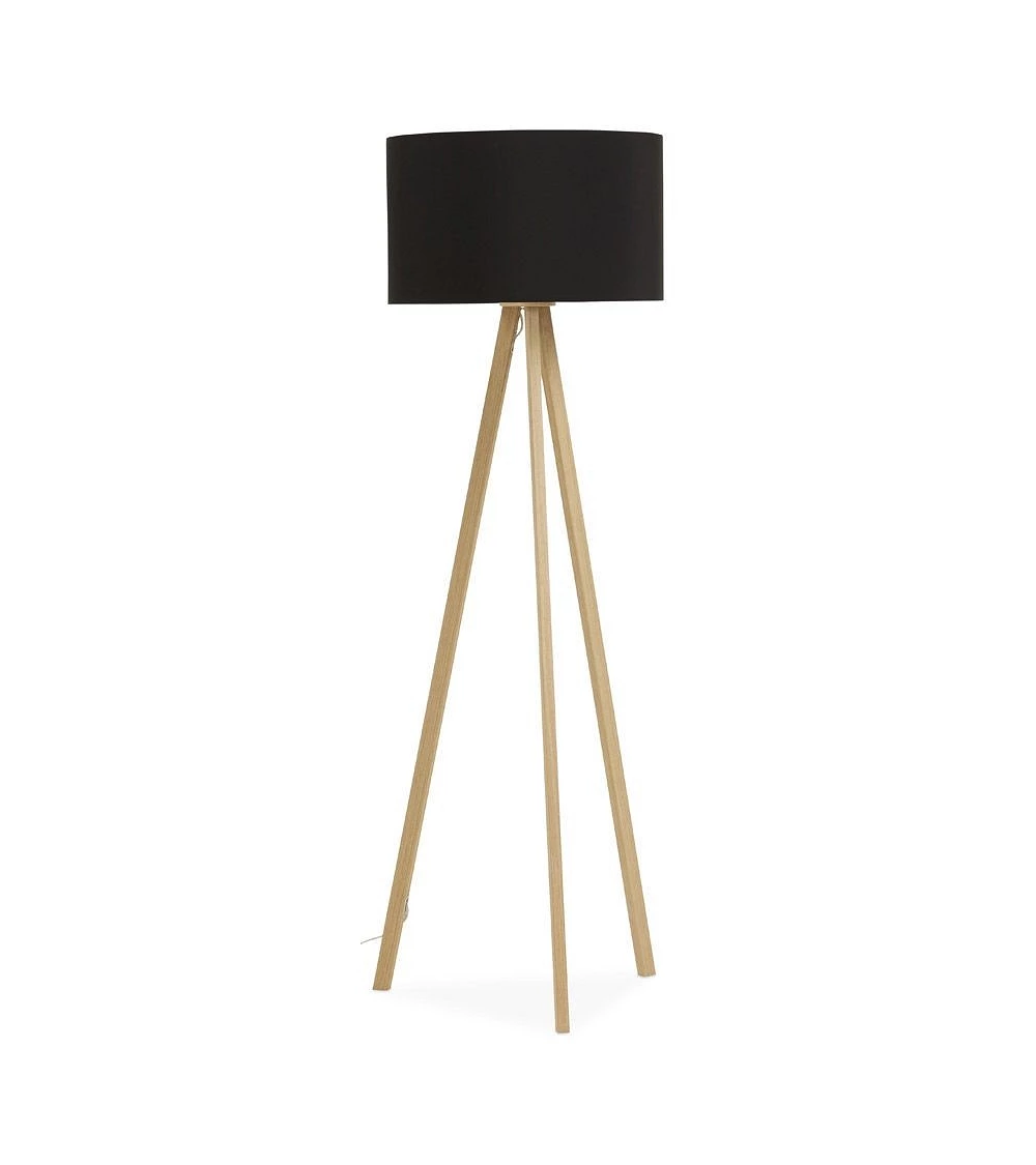 Lampadaire design scandinave Trivet métal bois et tissu Noir