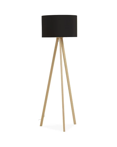 Lampadaire design scandinave Trivet métal bois et tissu Noir