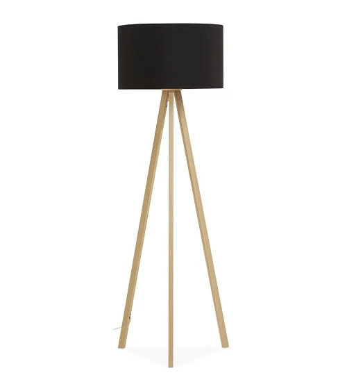 Lampadaire design scandinave Trivet métal bois et tissu Noir