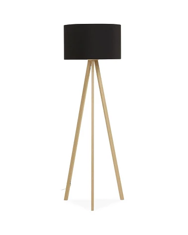 Lampadaire design scandinave Trivet métal bois et tissu Noir