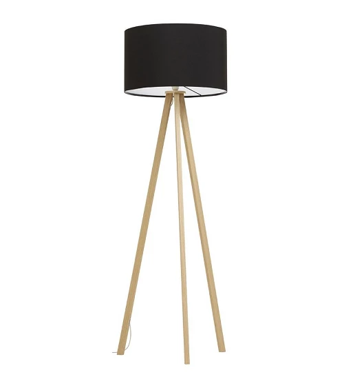 Lampadaire design scandinave Trivet métal bois et tissu Noir