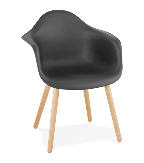 Chaise design Cloud Poly Noir et pieds bois