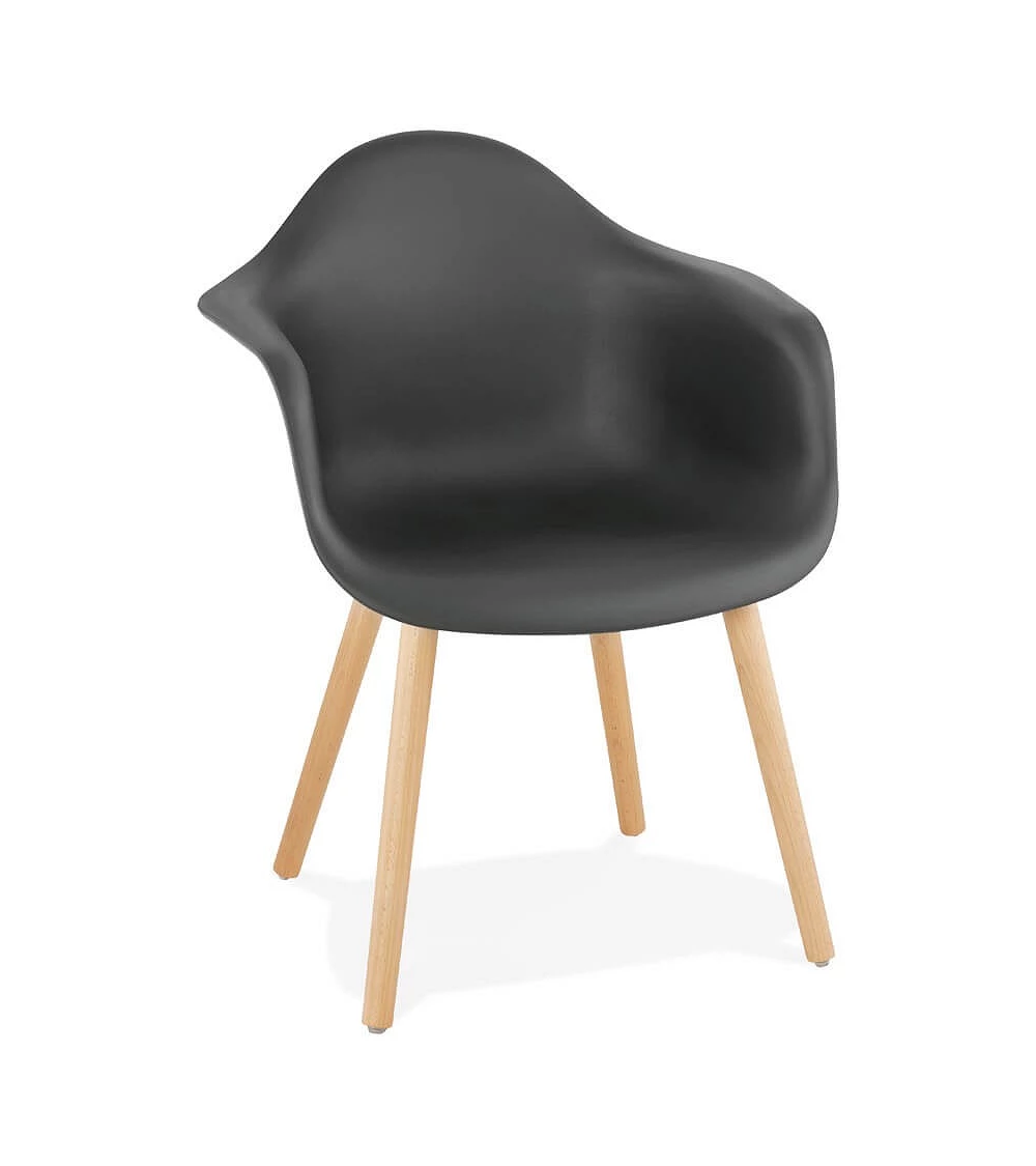 Chaise design Cloud Poly Noir et pieds bois