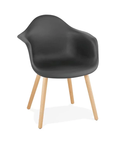 Chaise design Cloud Poly Noir et pieds bois