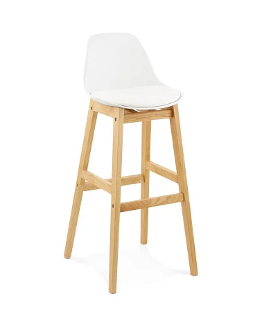 Tabouret de bar bois de Chêne ELODY Polypro Blanc