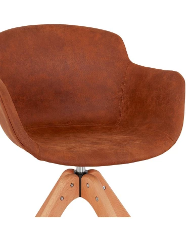 Chaise design bois CHARLES Microfibre Marron