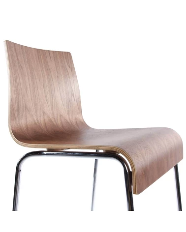 Chaise de bar design Cobe bois Noyer et metal Chrome