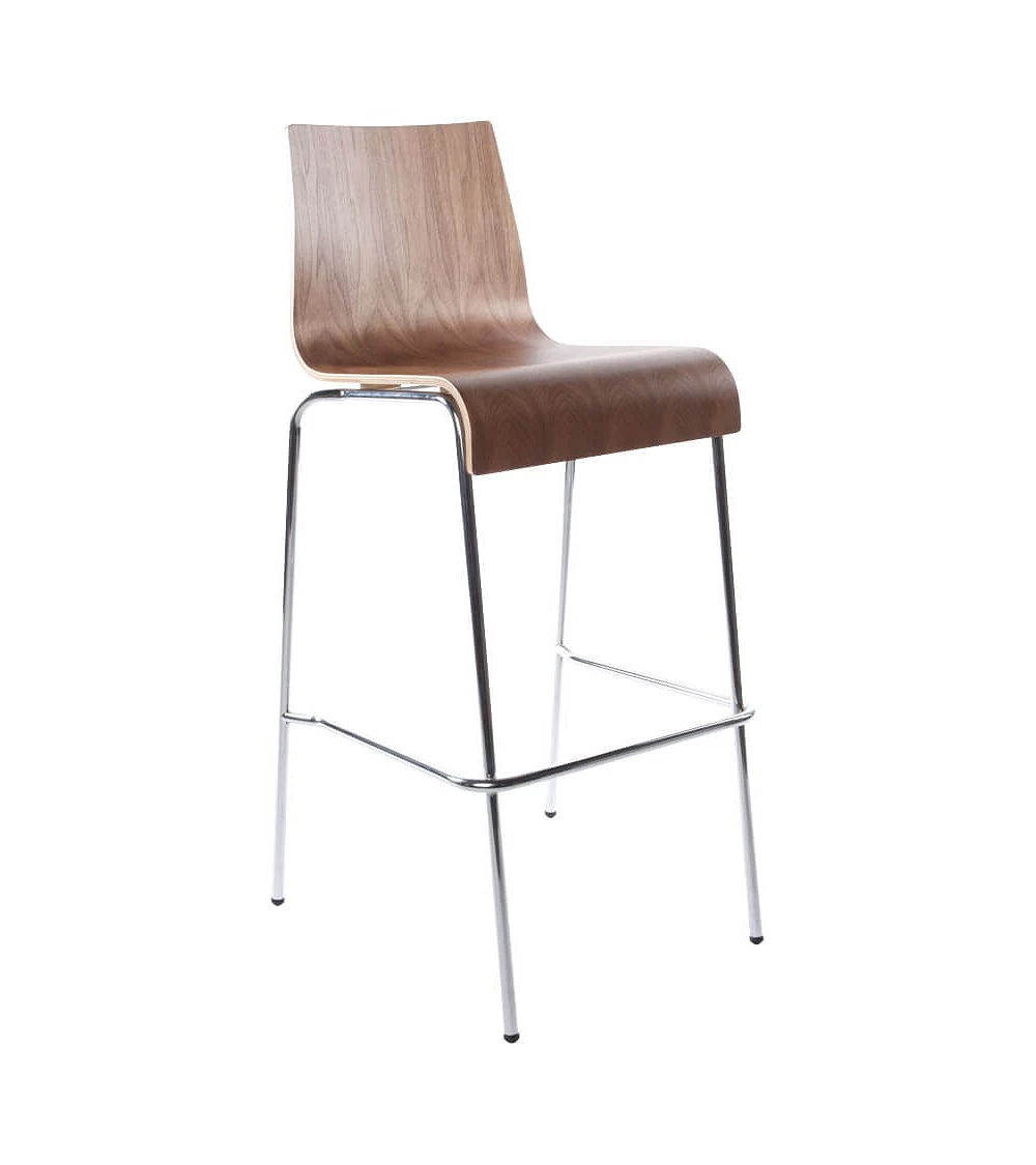 Chaise de bar design Cobe bois Noyer et metal Chrome