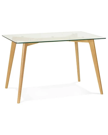 Table chene massif 'TONY' 120 cm plateau verre