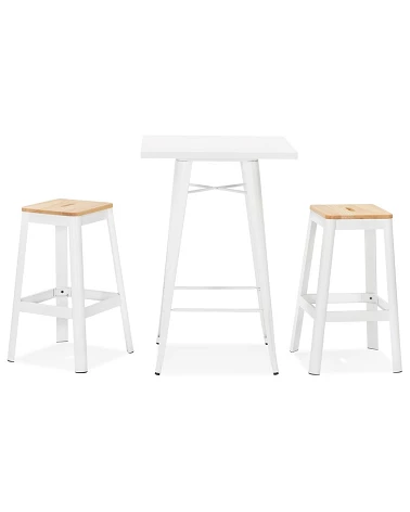 Table Bar style industriel métal FRANKLIN Pin Blanc