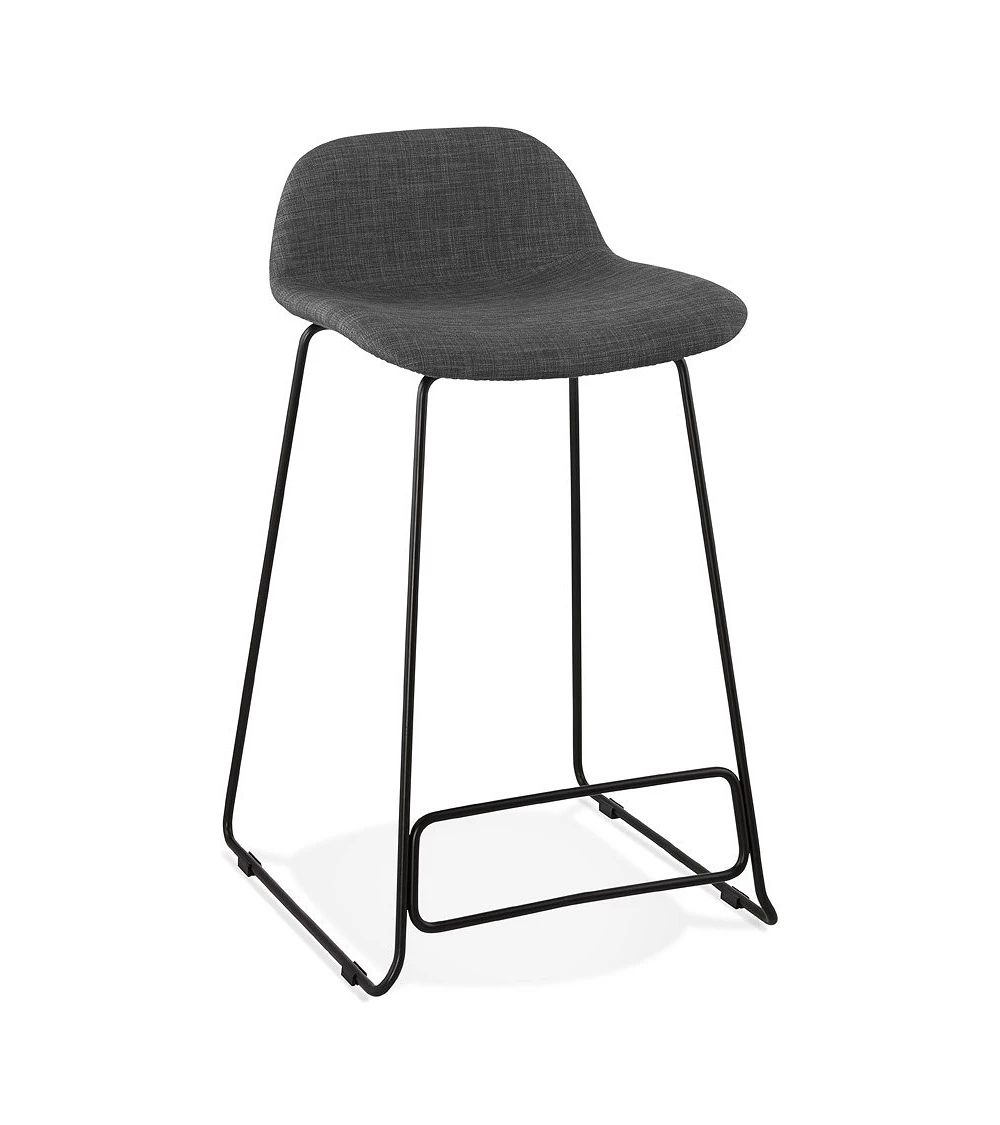 Tabouret de bar design Noir Vancouver mini tissu Gris Fonce