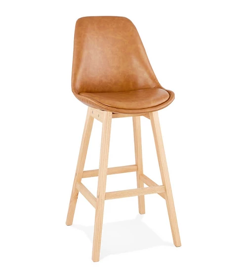 Tabouret de bar bois JANIE simili Marron