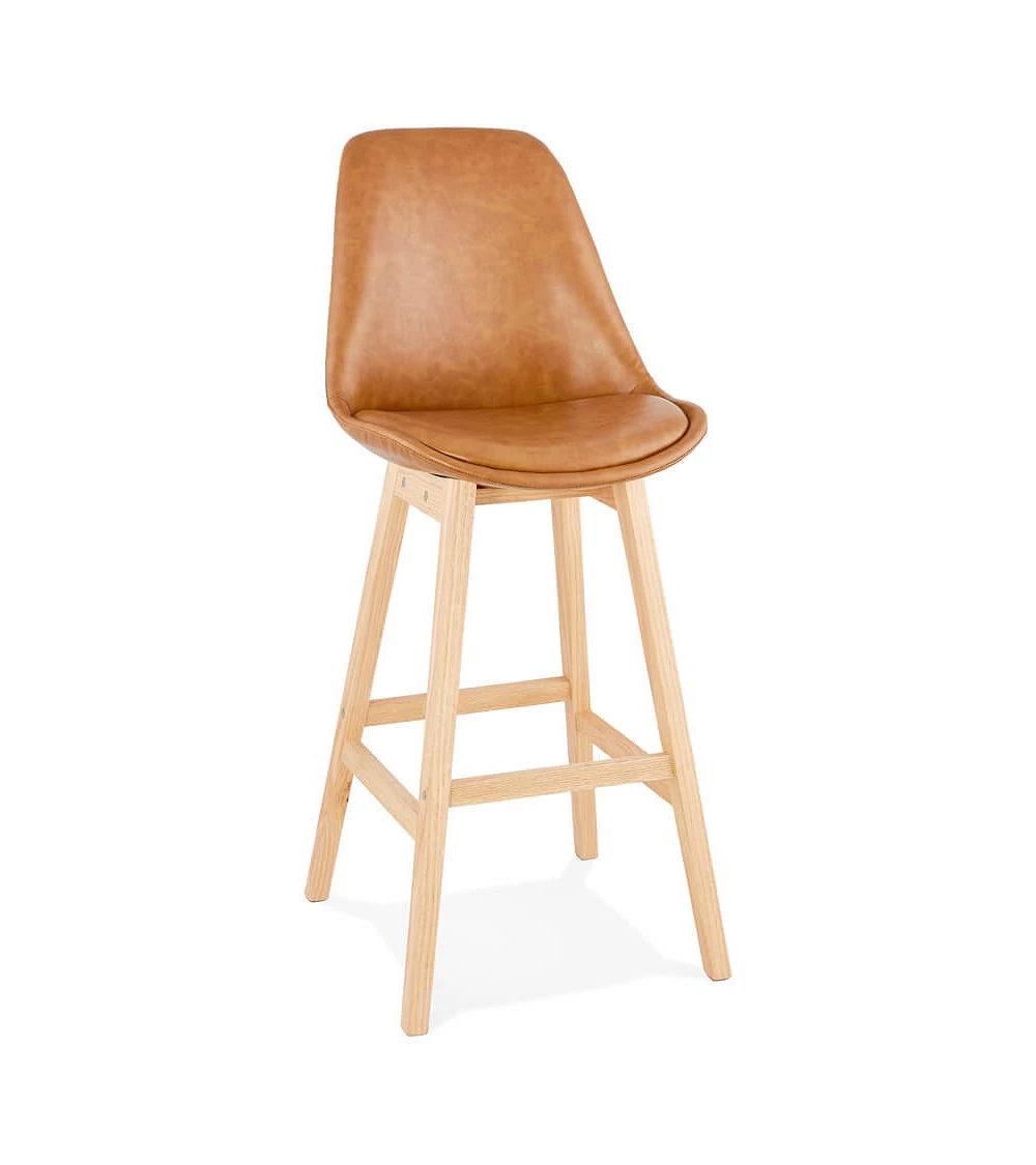 Tabouret de bar bois JANIE simili Marron