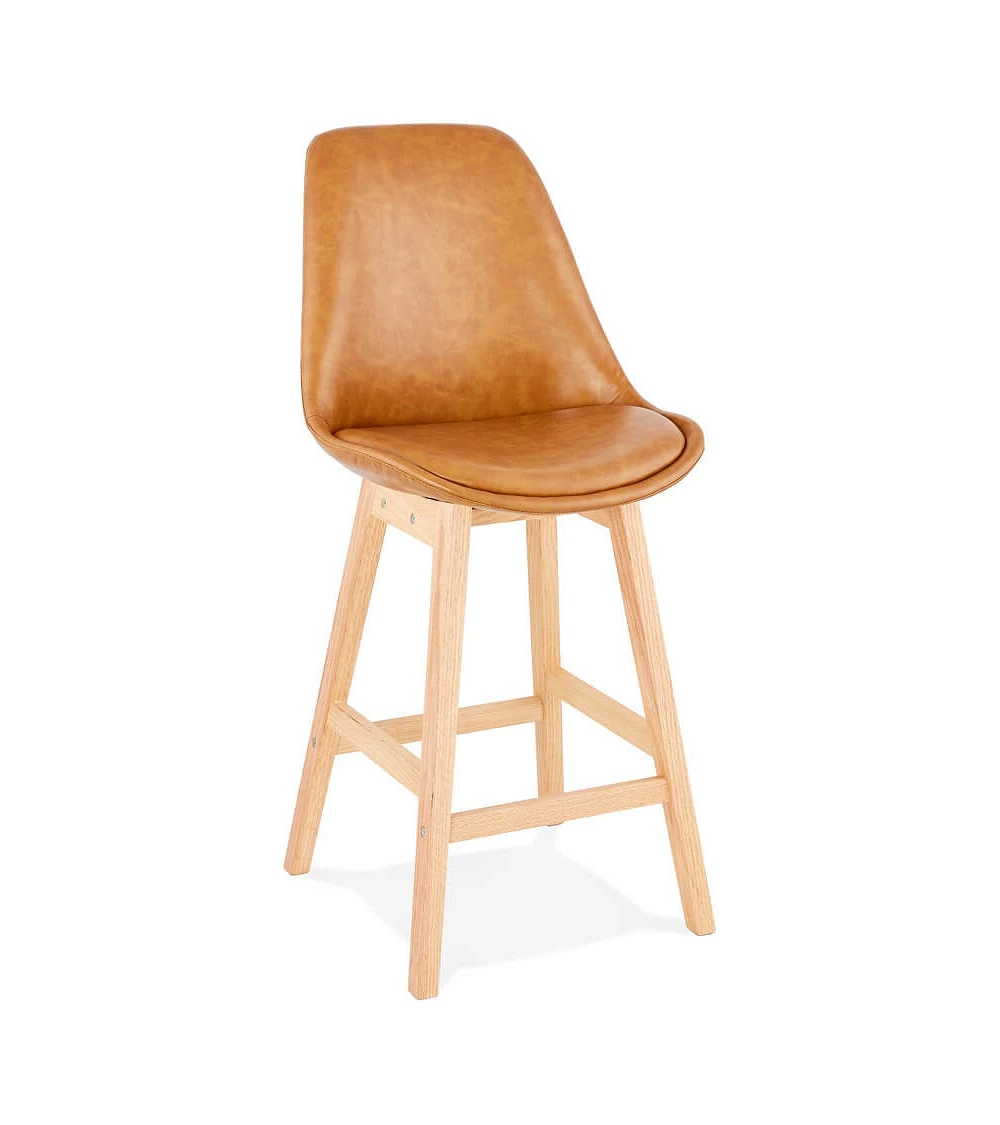 Tabouret de bar bois JANIE mini simili Marron