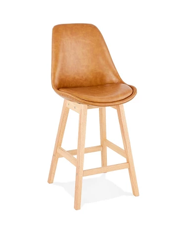 Tabouret de bar bois JANIE mini simili Marron