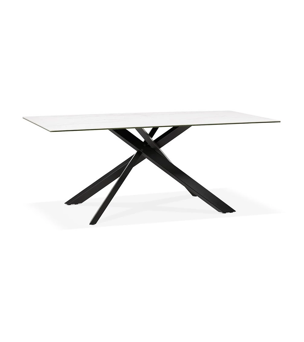 Table repas metal Noir VIEDMA ceramique effet marbre