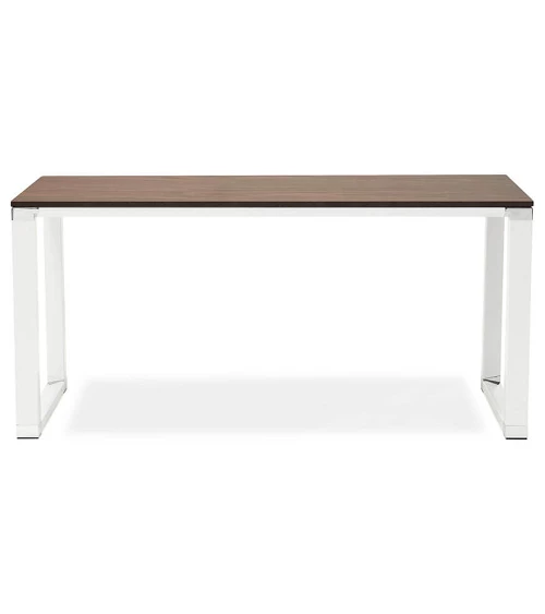 Bureau Métal Blanc 160 cm WARNER Bois Noyer face