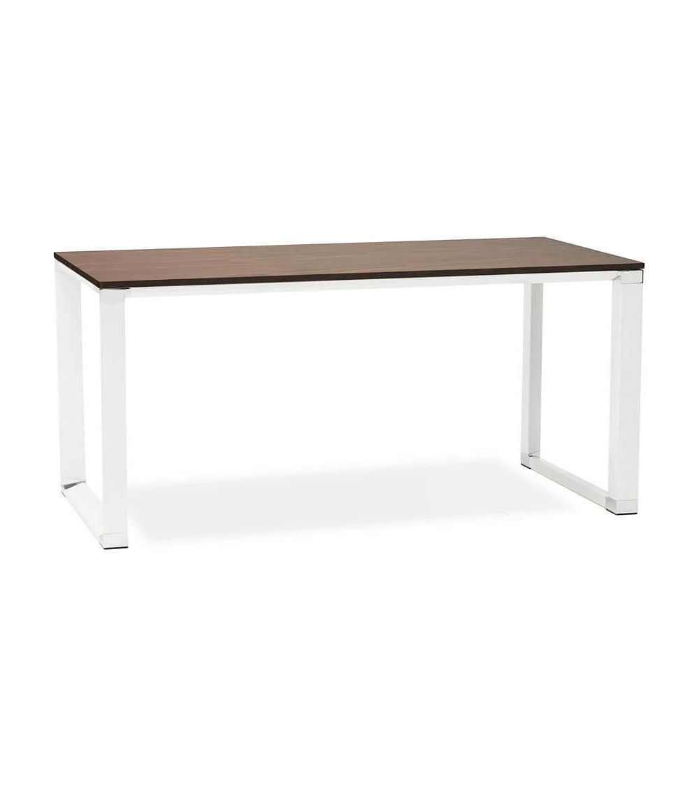 Bureau Métal Blanc 160 cm WARNER Bois Noyer