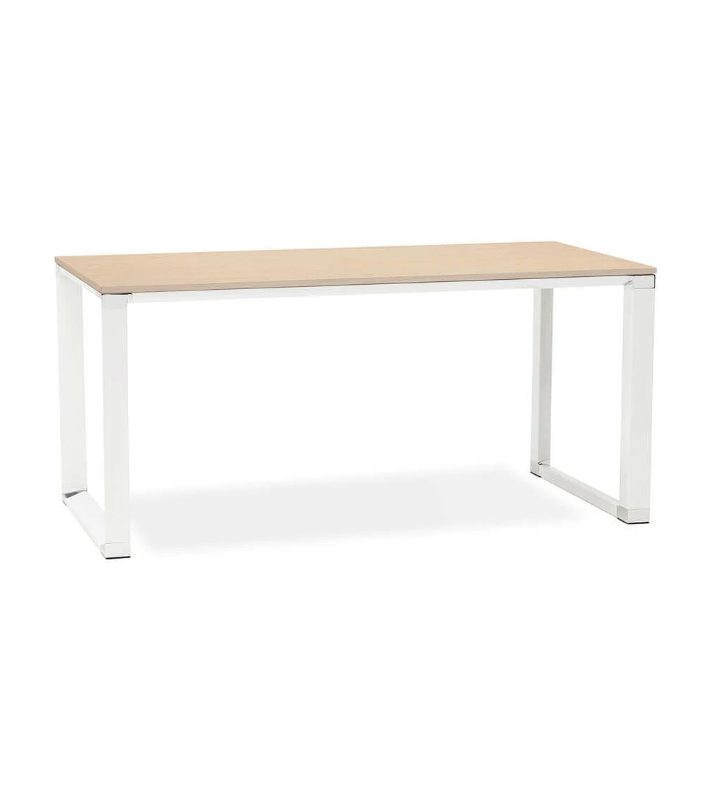 Bureau Métal Blanc 160 cm WARNER Bois Naturel