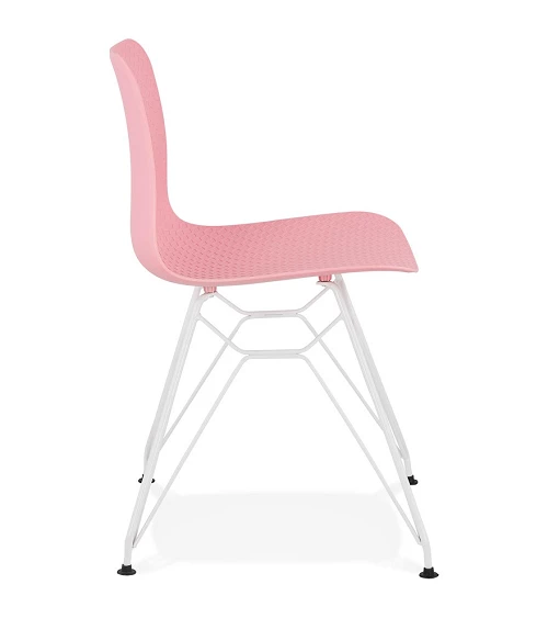 Chaise design Fifi métal Blanc et Poly Rose profil