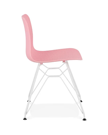 Chaise design Fifi métal Blanc et Poly Rose profil