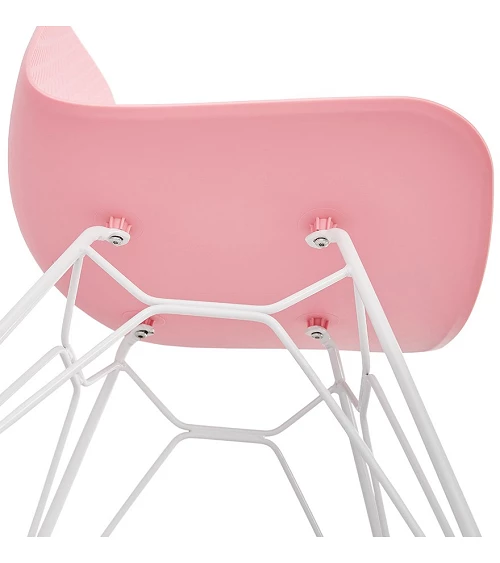 Chaise design Fifi métal Blanc et Poly Rose fixation