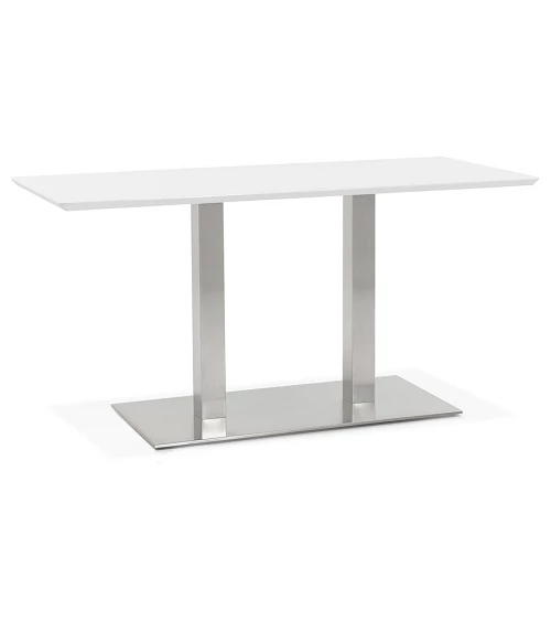 Table design Acier Brossé RECTA 150 finition Blanc