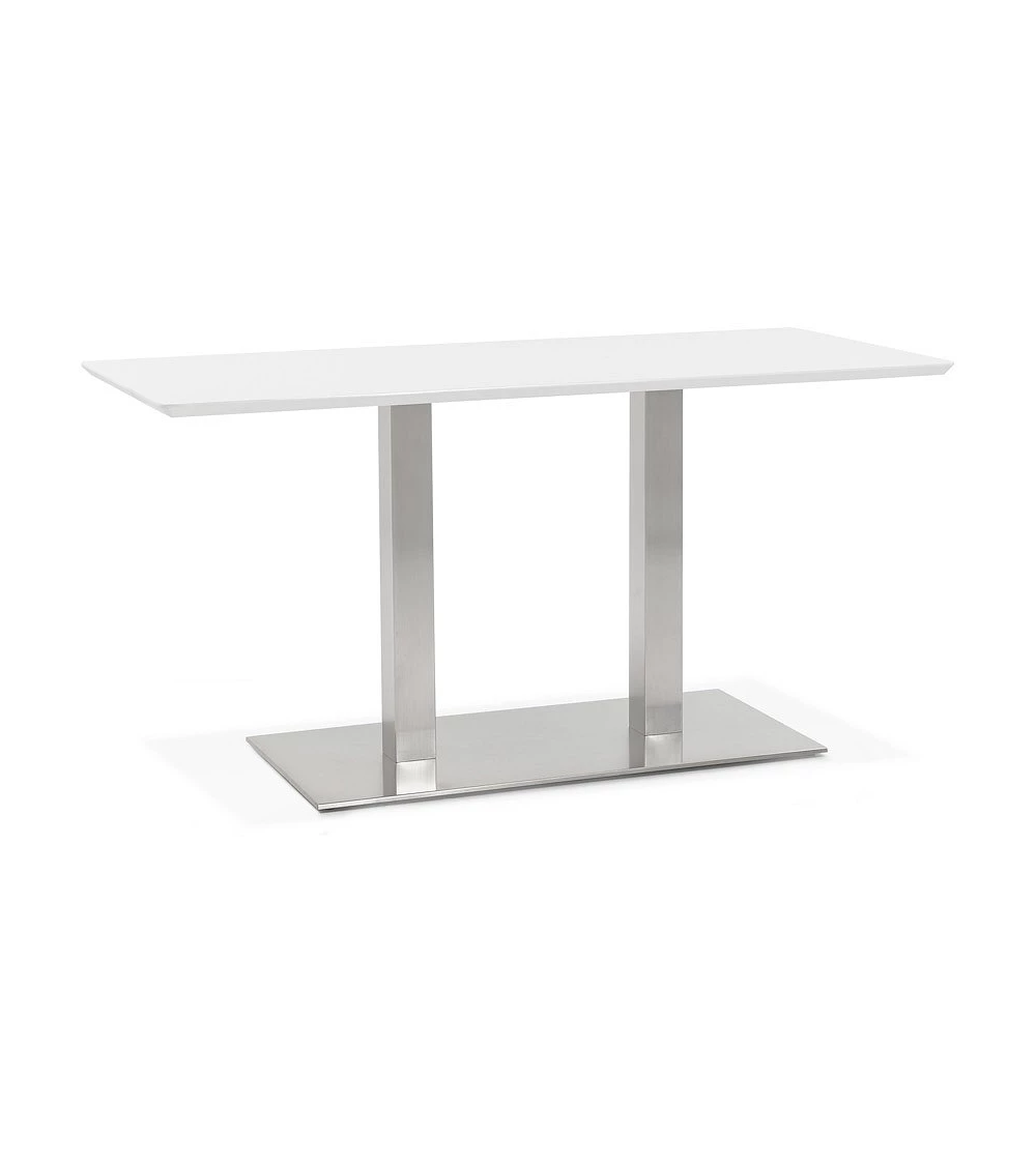 Table design Acier Brossé RECTA 150 finition Blanc