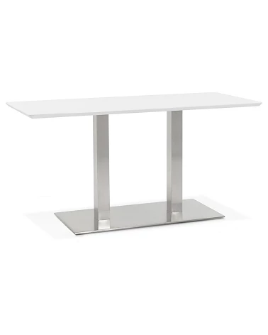 Table design Acier Brossé RECTA 150 finition Blanc