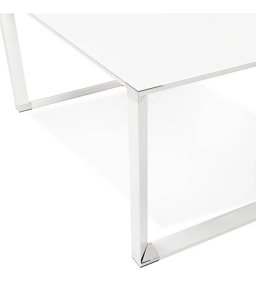 Bureau Métal Blanc 160 cm WARNER Verre blanc trempé (10mm) pieds