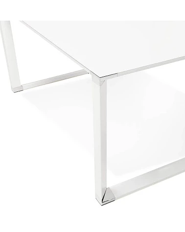 Bureau Métal Blanc 160 cm WARNER Verre blanc trempé (10mm) pieds