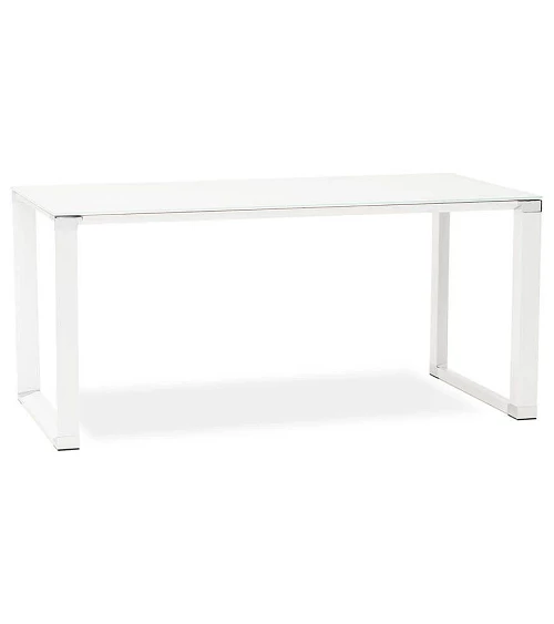 Bureau Métal Blanc 160 cm WARNER Verre blanc trempé (10mm) biais