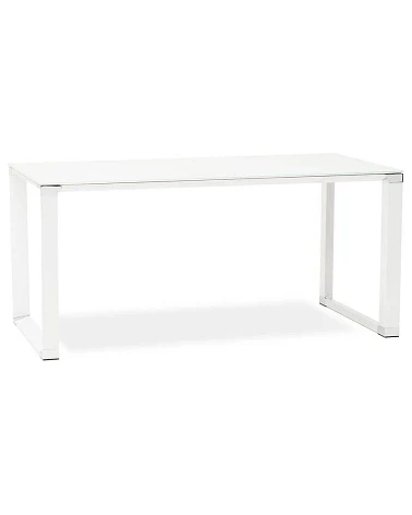 Bureau Métal Blanc 160 cm WARNER Verre blanc trempé (10mm) biais