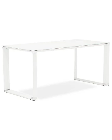 Bureau Métal Blanc 160 cm WARNER Verre blanc trempé (10mm)