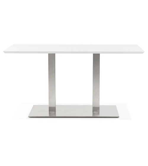 Table design Acier Brossé RECTA 150 finition Blanc