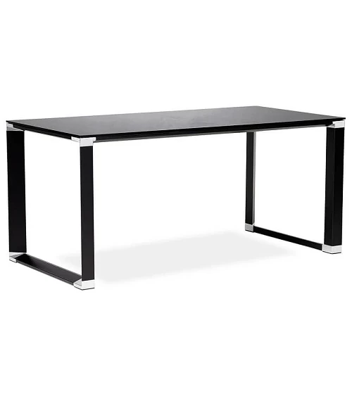 Bureau Métal Noir 160 cm WARNER Verre Noir trempe (10mm) biais