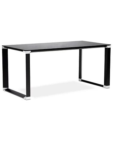 Bureau Métal Noir 160 cm WARNER Verre Noir trempe (10mm) biais