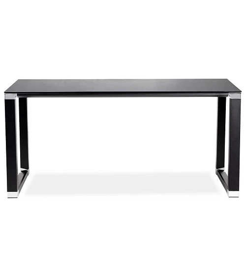 Bureau Métal Noir 160 cm WARNER Verre Noir trempe (10mm) face