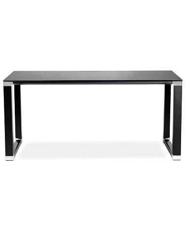 Bureau Métal Noir 160 cm WARNER Verre Noir trempe (10mm) face