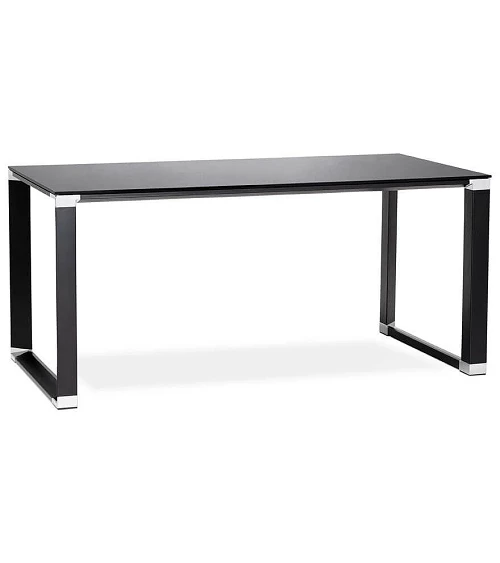 Bureau Métal Noir 160 cm WARNER Verre Noir trempe (10mm)