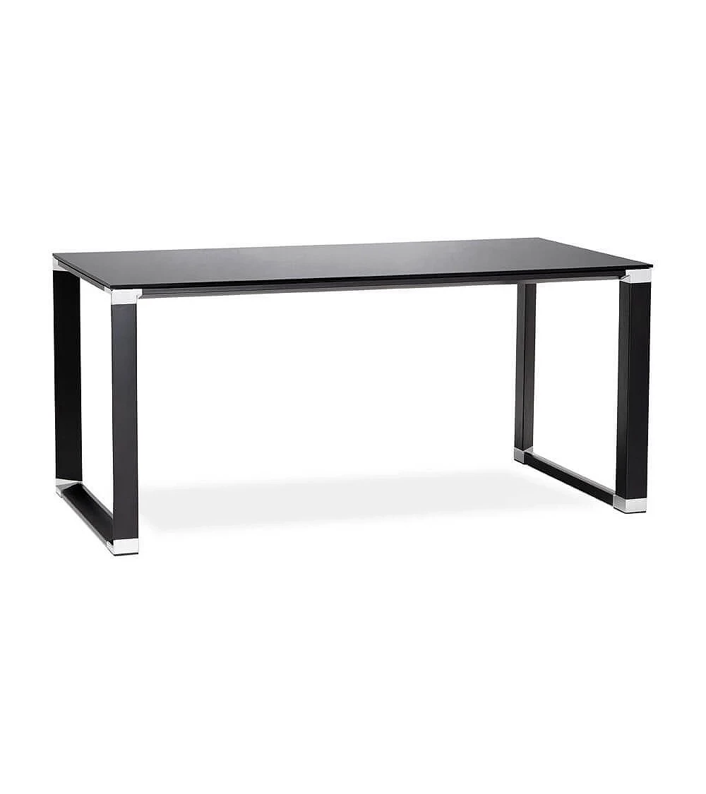 Bureau Métal Noir 160 cm WARNER Verre Noir trempe (10mm)